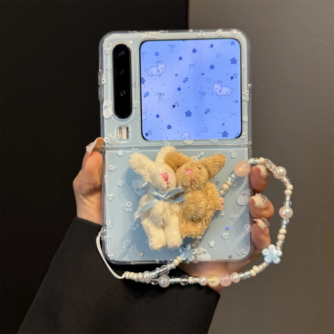 适用华为purax典藏版折叠屏手机壳pocket2蓝色樱桃蝴蝶结兔子支架