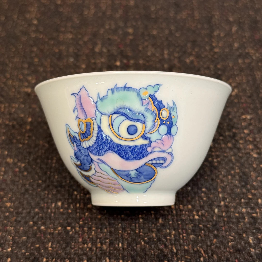 景德镇陶瓷得鹿梦鱼窑斗彩醒狮子杯子主人杯茶具茶器手工手绘瓷器