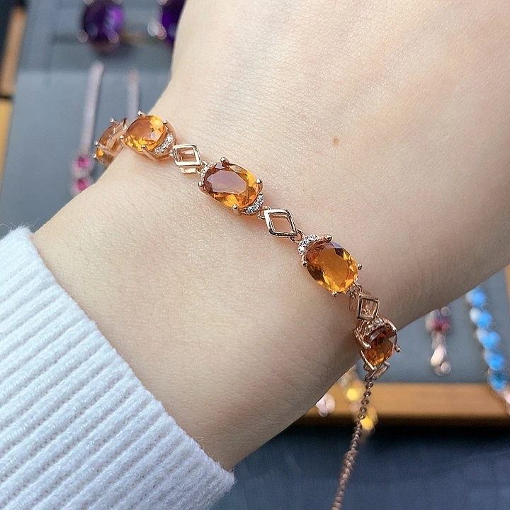 黄晶手链银S925镶嵌天然黄水晶