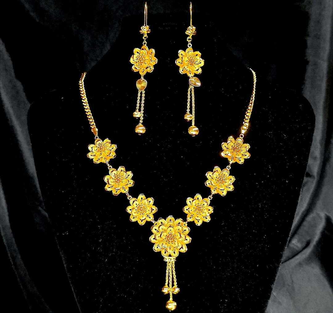 黄铜项链 2/20金新娘流苏项链百搭金色饰品耳环两件套轻奢婚庆