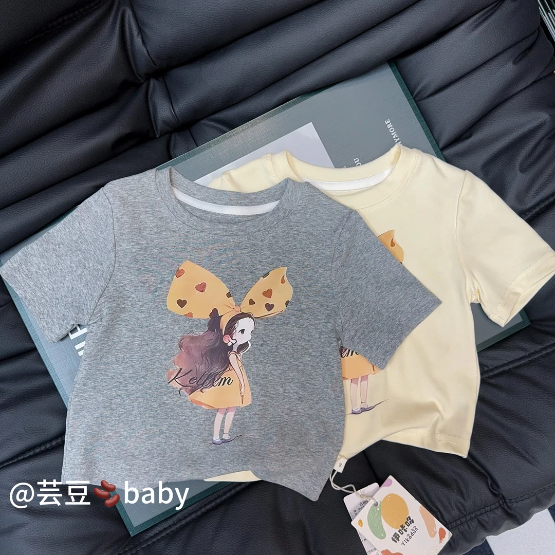 女童短袖夏季2025新款儿童夏装印花圆领上衣女孩花边洋气可爱T恤