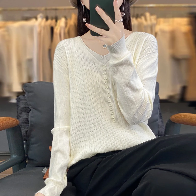 圆领气质纯色针织衫宽松包袖显瘦毛针织衫衫上衣长袖