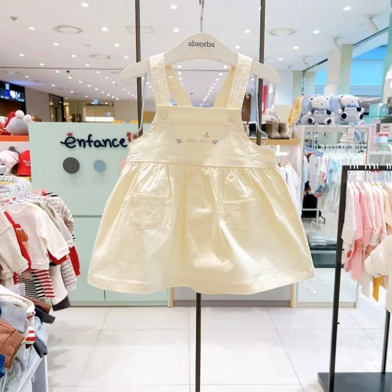 韩单HAPPY LAND 25春女童刺绣背带裙时尚女宝