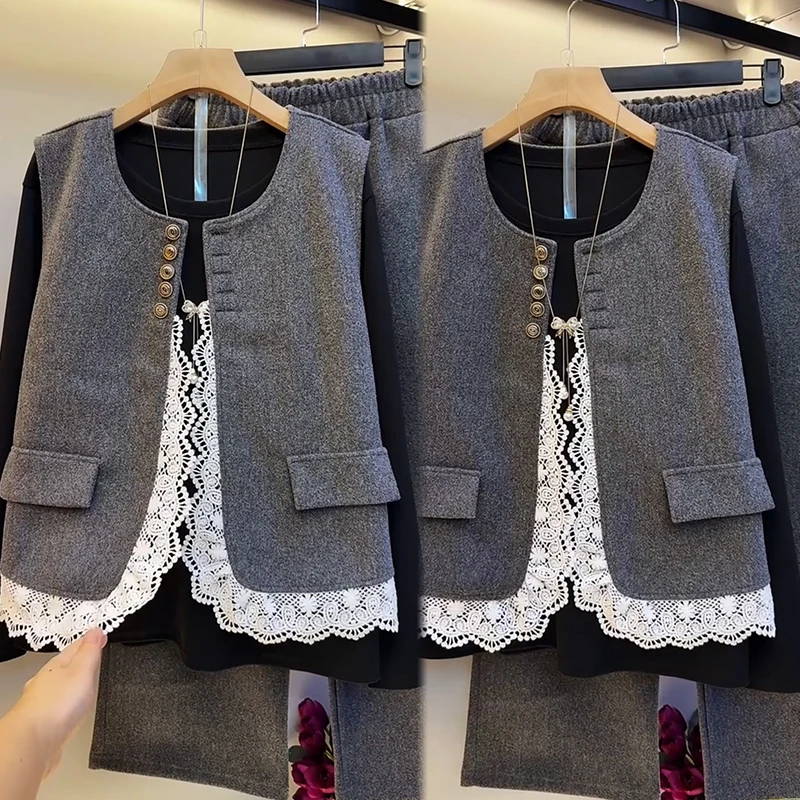 2025秋季新款时尚显瘦气质网红高档套装女高级百搭宽松大码三件套