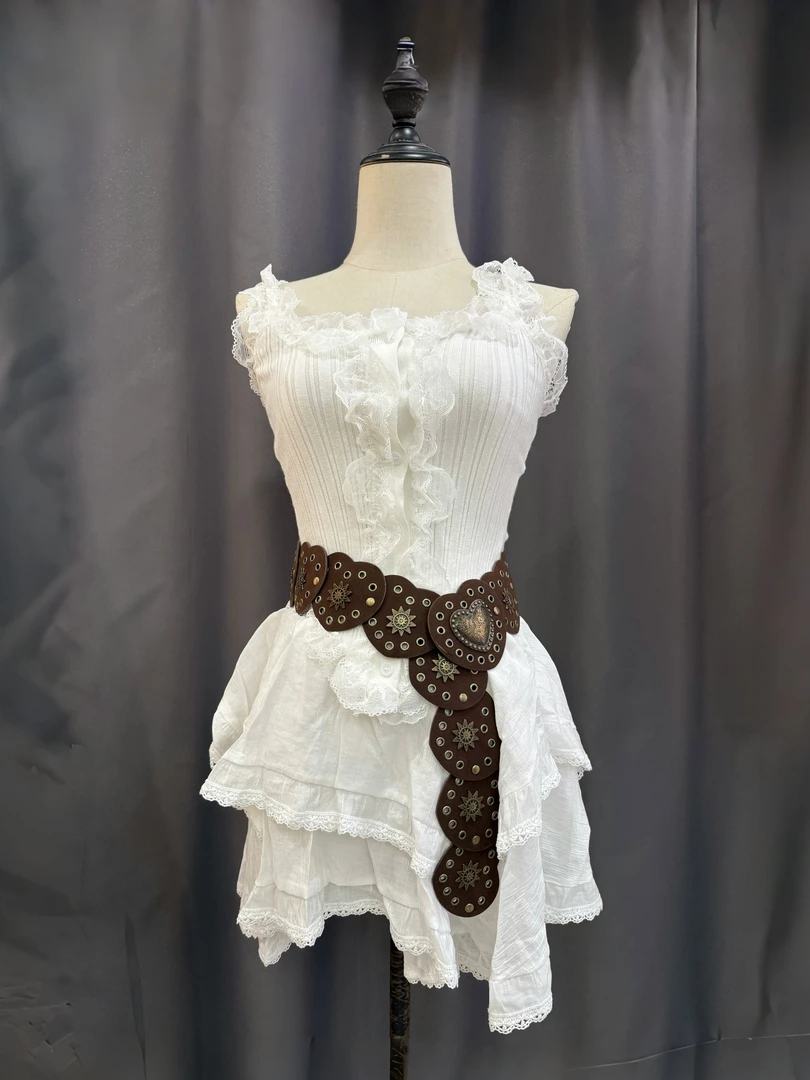 草原新疆西藏内蒙古旅游穿搭蕾丝边针织吊带背心不规则短款半身裙