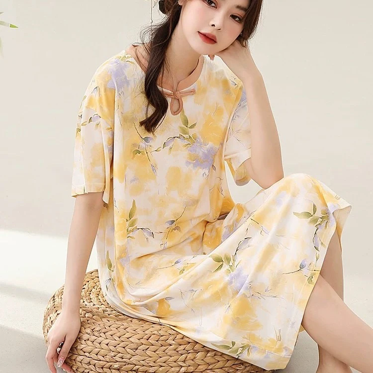 37-夏季女士旗袍带胸垫睡裙