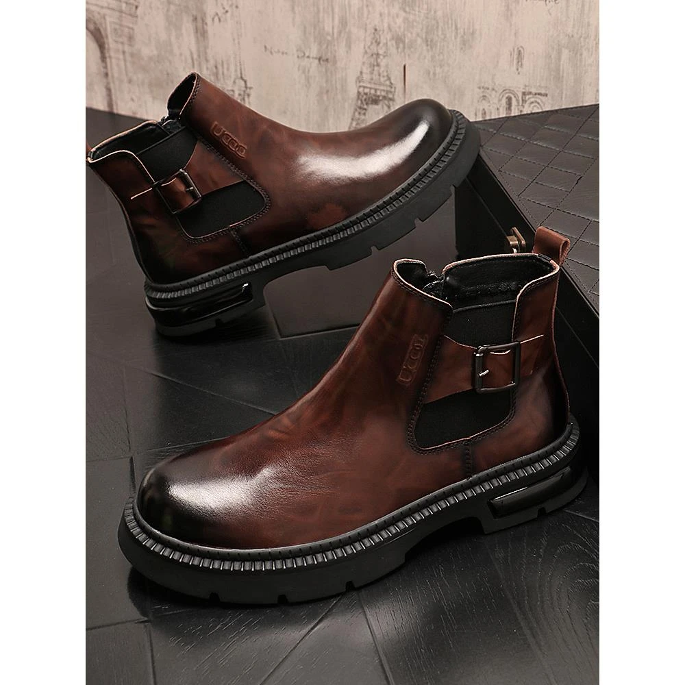 切尔西靴男款秋冬新款高帮休闲鞋厚底英伦风男靴套筒男短靴子