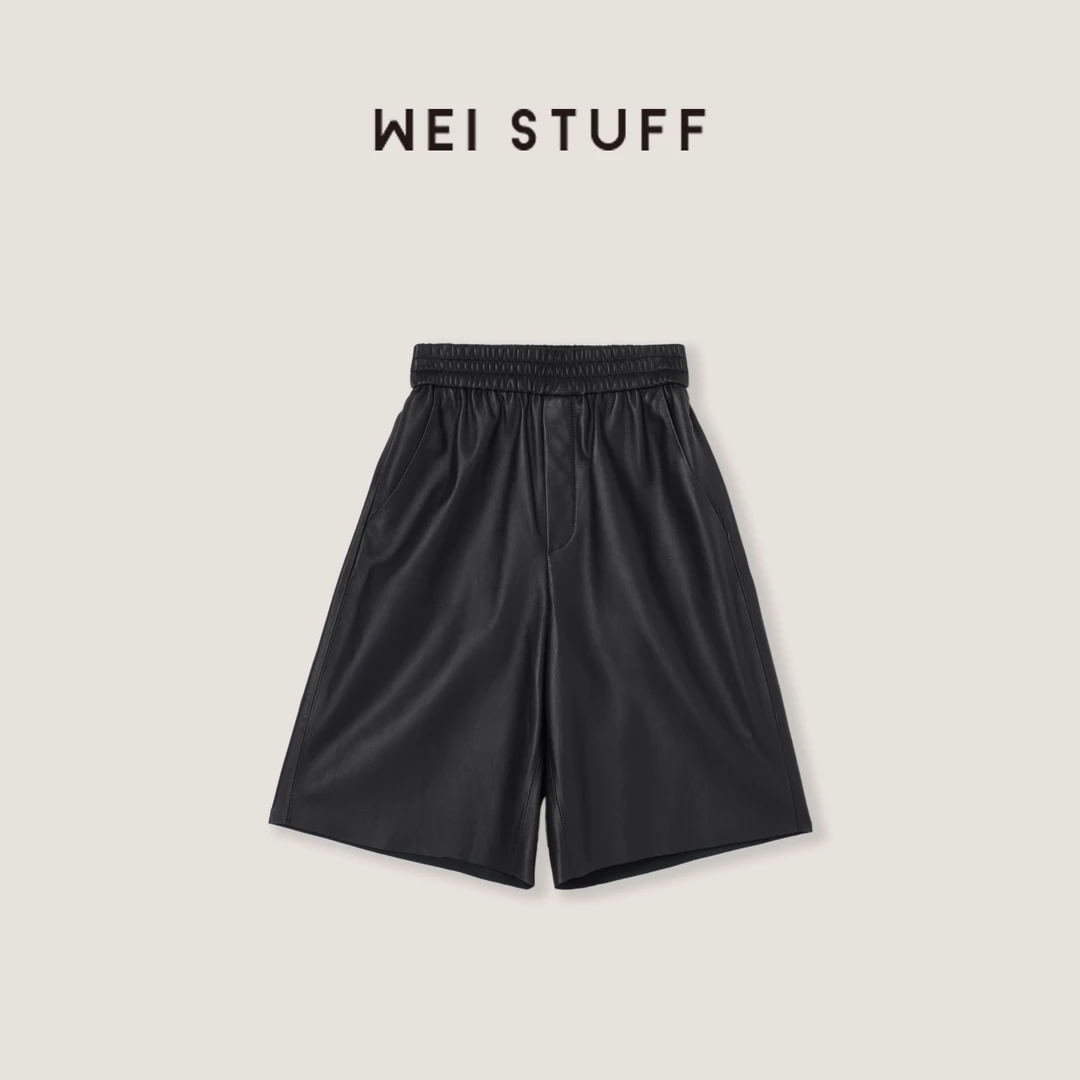 WEI STUFF  “默黑膝下” 复古随性五分直筒休闲羊皮中裤 10179.