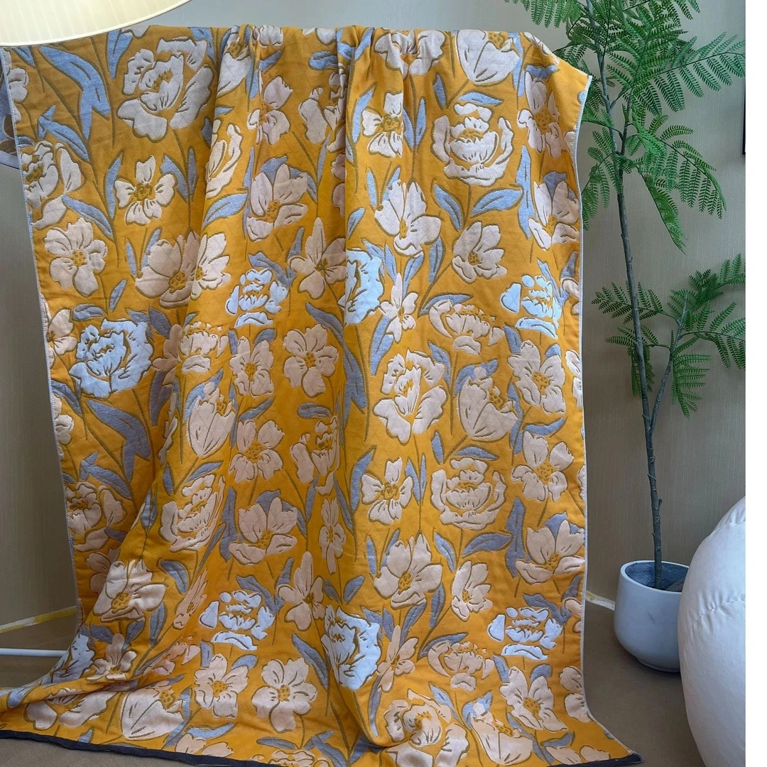 【雅漫严选】幸福花园黄1.5*2米多功能纱布盖毯