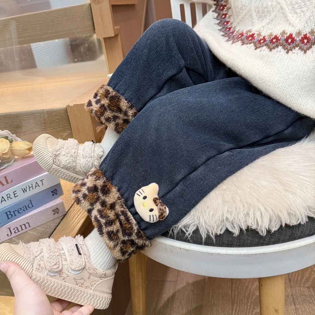 女童冬装加绒牛仔裤百搭加厚裤子