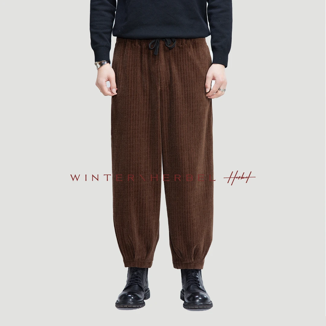 HERBEL/黑白2025春季灯芯绒复古休闲裤美拉德风男士长潮流百搭潮
