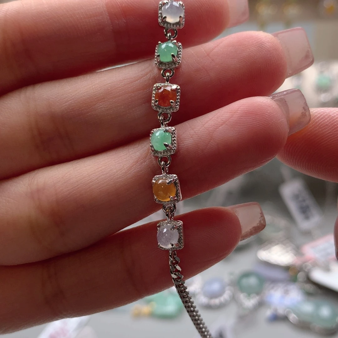 翡翠戒圈银S925镶嵌手链5