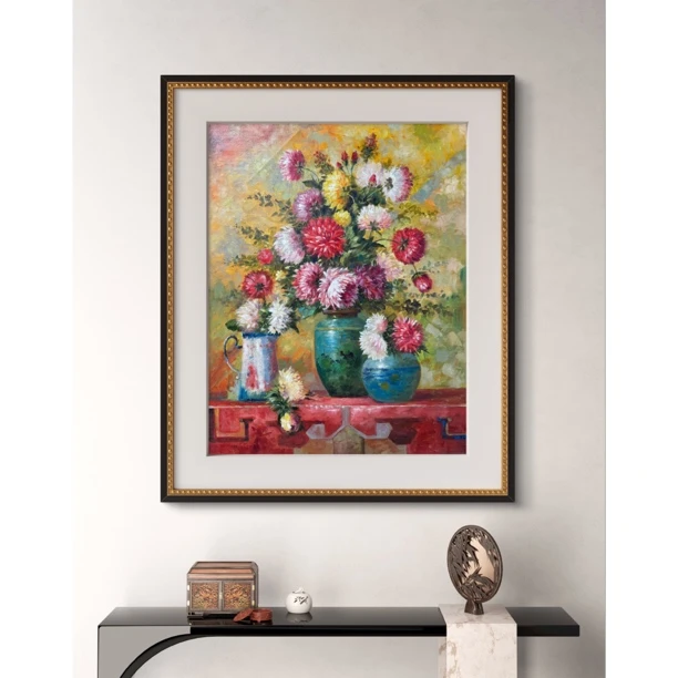 花开富贵风格欧式美式边框装饰纯手绘油画适合客厅玄关