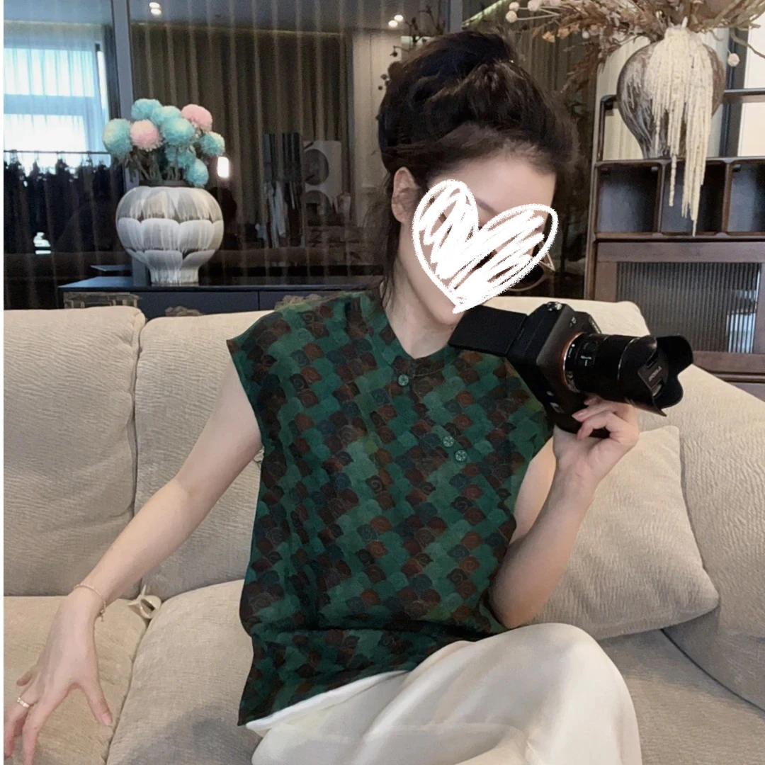 2025夏季新款时尚气质设计感新中式立领斜排扣坎肩衬衫洋气衣服女