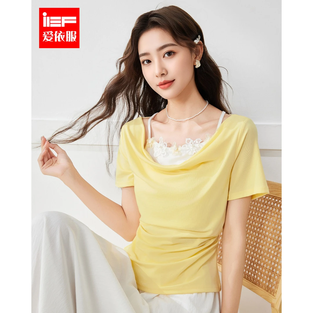 IEF/爱依服2025夏季新款甜美温柔淑女气质设计感假两件上衣流光风
