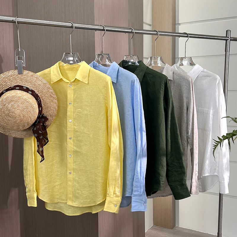 lilyvisa 小马刺绣初秋老钱风亚麻衬衣女显瘦宽松拉夫风衬衫长袖