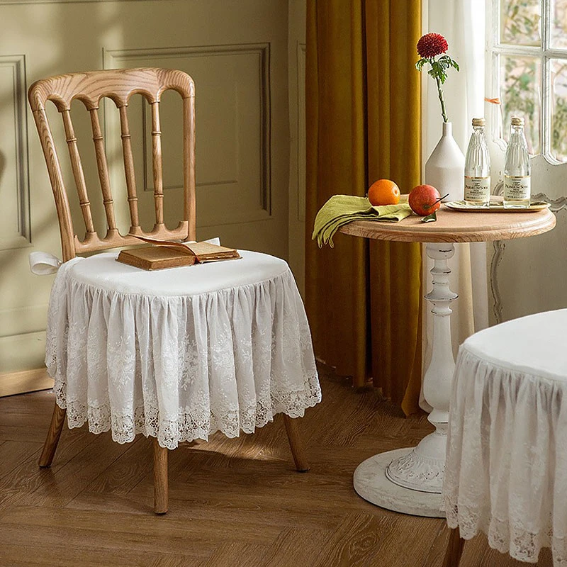 范居巴黎美式法式蕾丝坐垫椅垫轻奢座垫白色小清新餐桌桌椅套