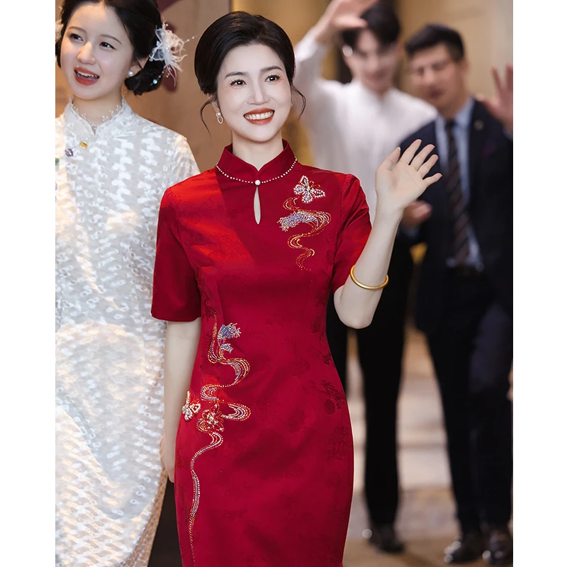 高贵奢华喜婆婆旗袍婚宴装2025新款喜妈妈秋装婚礼服装婚庆礼服女