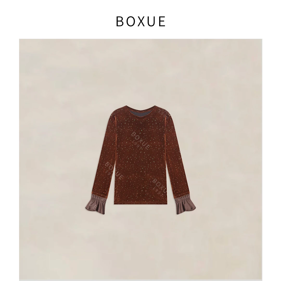 BOXUE”流梦”2025秋季新款高级感轻奢绒面 T恤#250803T3351