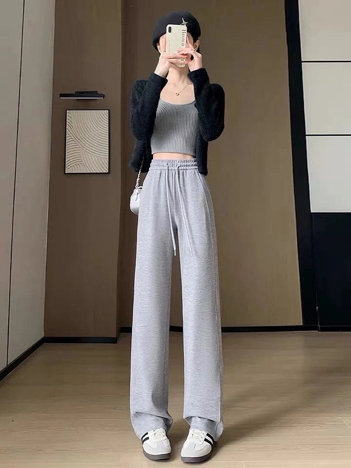 K7021 休闲裤女新款时尚洋气显瘦松紧腰垂感直筒宽松显瘦加厚裤子