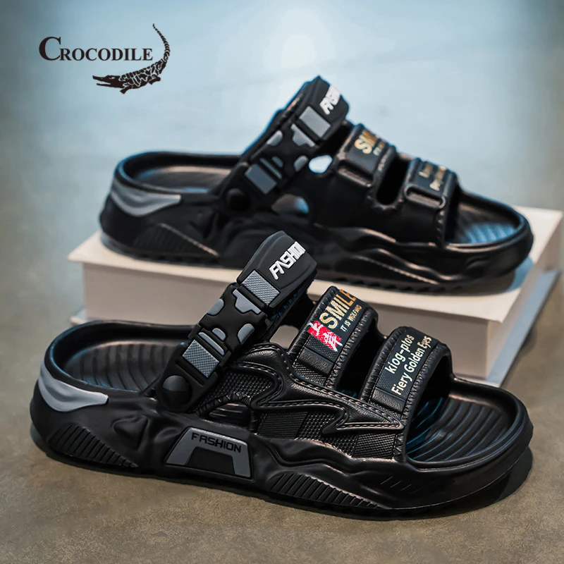 鳄鱼恤凉鞋男夏季网红超火踩屎感两用拖鞋男士外穿厚底休闲沙滩鞋