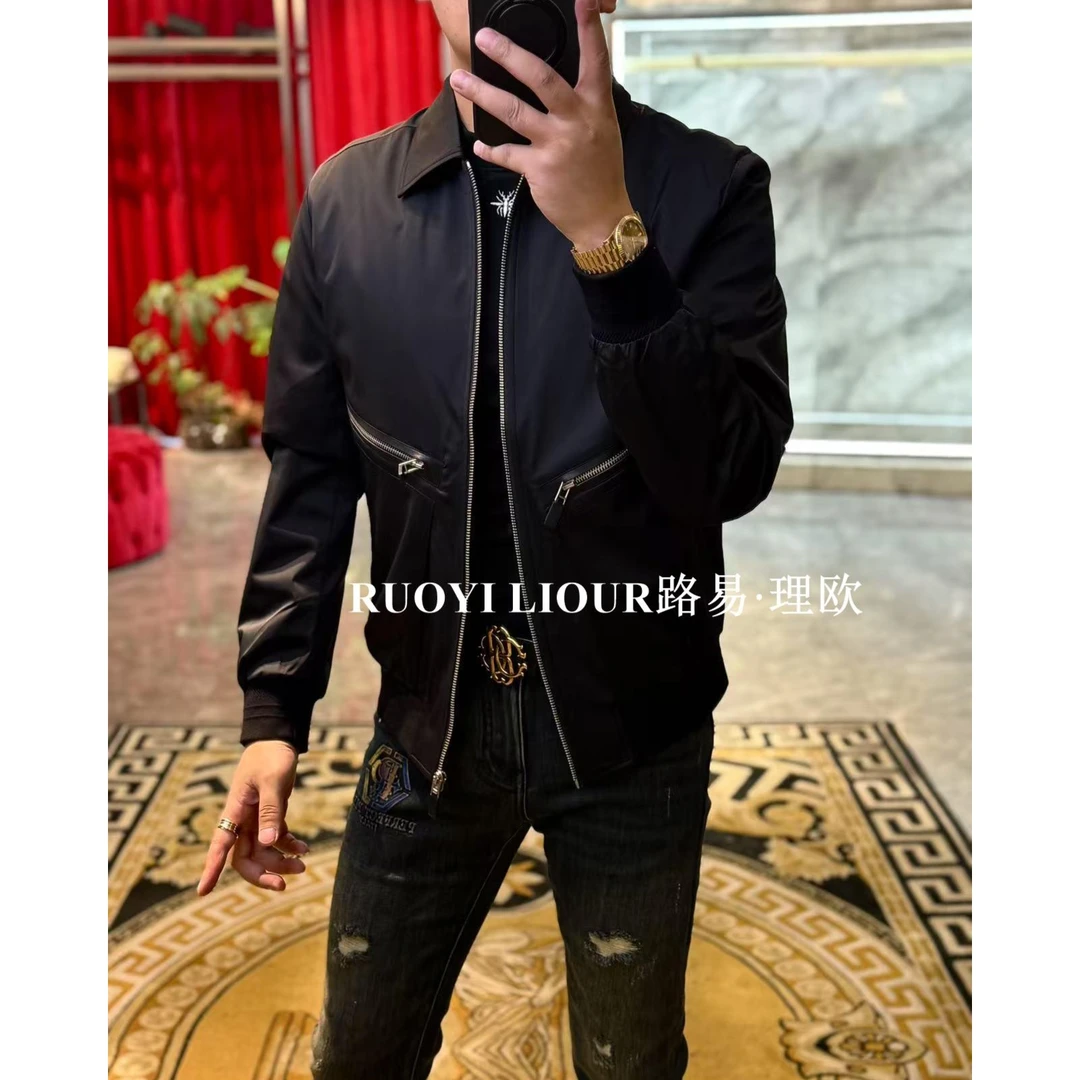 【路易理欧】欧货时尚轻奢潮流纯色设计师休闲百搭夹克24022