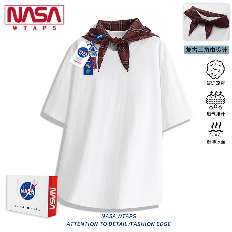 NASA WTAPS格子披肩圆领T恤男款夏季凉感宽松短袖上衣高级感男装