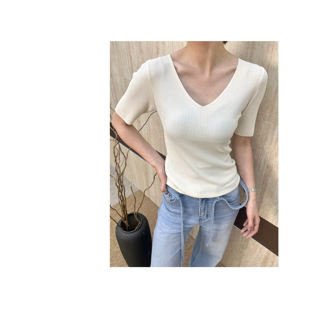 【面膜上衣】冰丝中袖V领打底衫