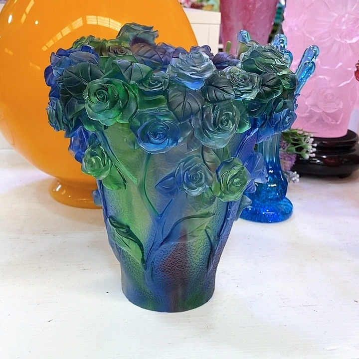 古法琉璃花瓶高20厘米口径10厘米