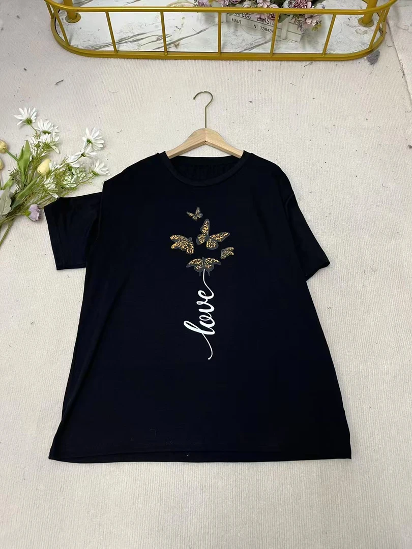 唯琳剪标   8仓B7-12-8090款   黑色蝴蝶短袖T恤