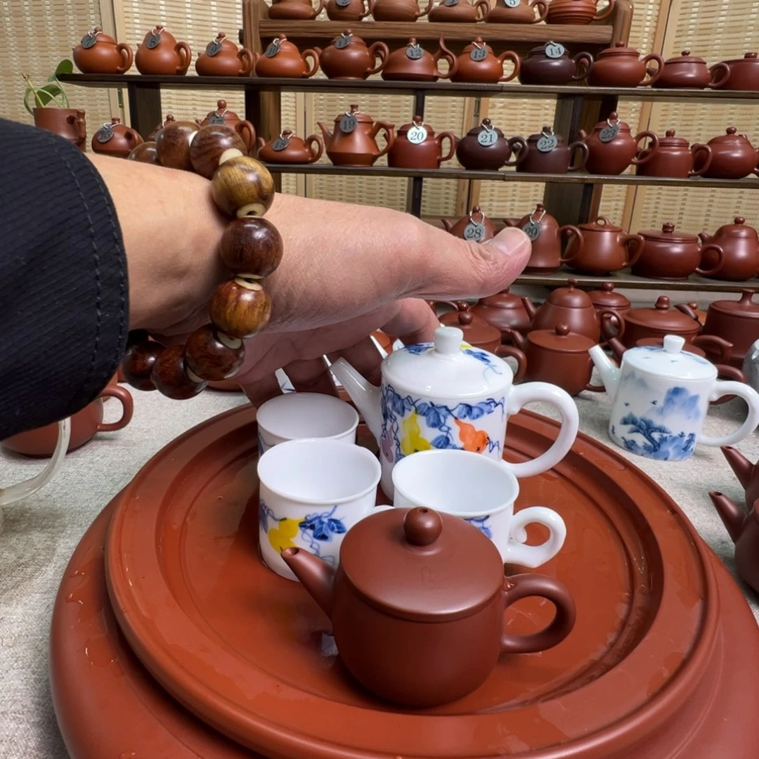 喜***藏紫砂茶壶手绘羊脂玉微瑕茶壶三杯加微瑕小汉瓦