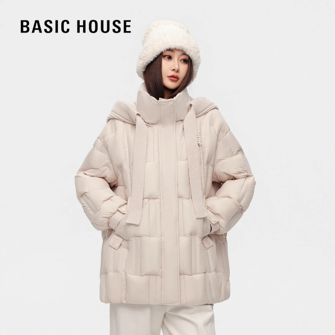 Basic House/百家好25秋冬新款大气保暖百搭连帽白鸭绒内胆羽绒服