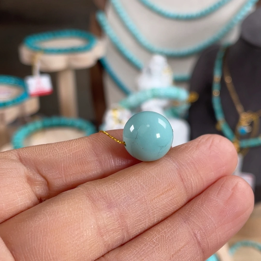 绿松石未镶嵌套链高瓷圆珠13mm