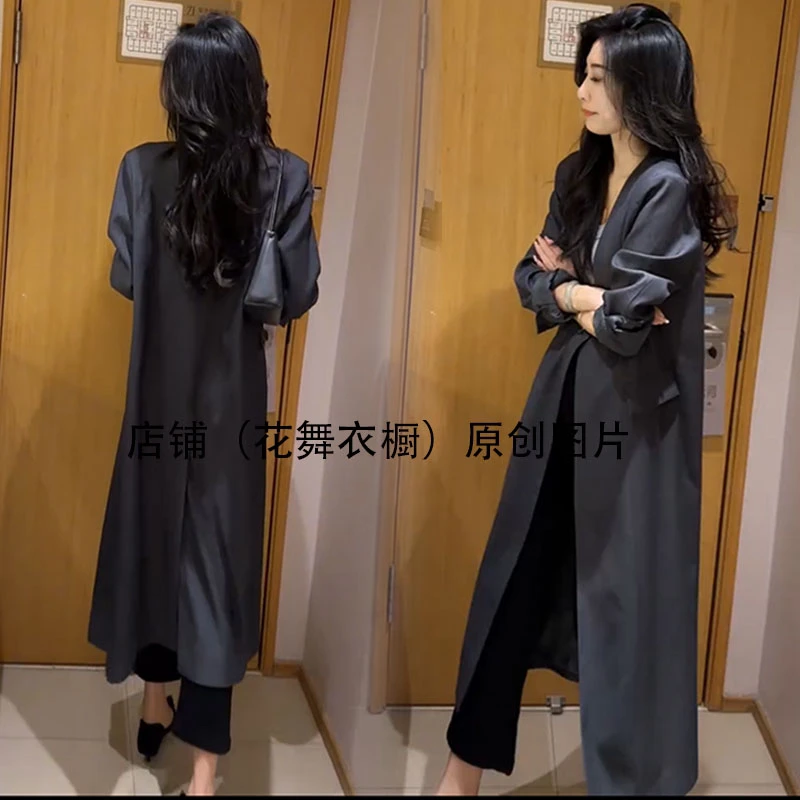 松弛感时髦风衣女2025春季新款通勤风韩版休闲长款外套显气质大衣