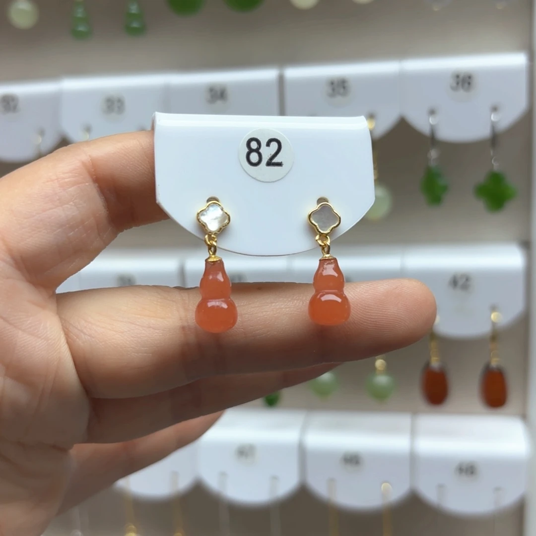 南红玛瑙银S925镶嵌耳饰