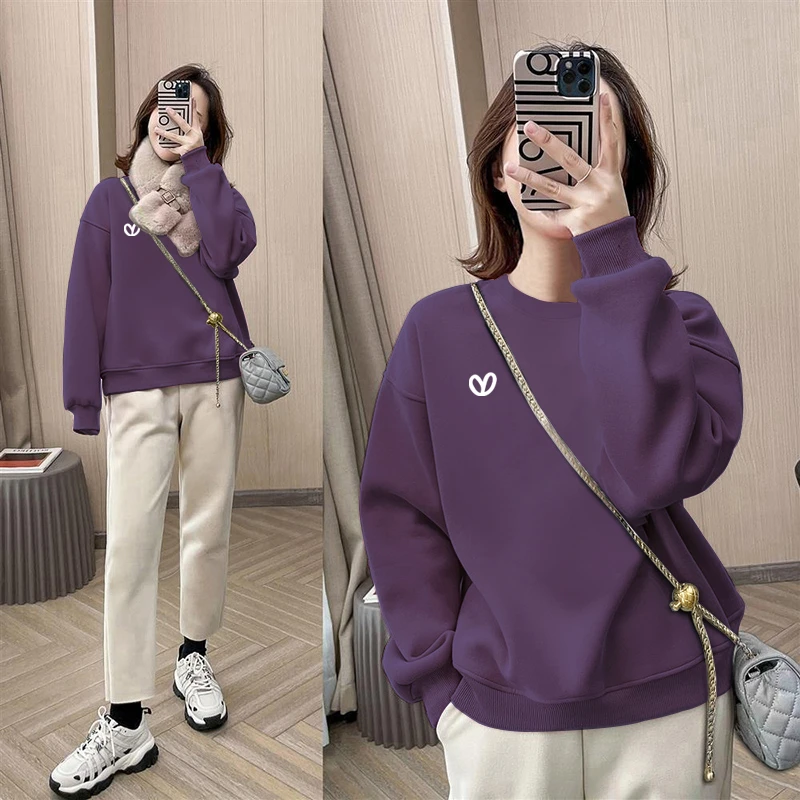 圆领卫衣女薄款款秋冬季2025年新款爆款无帽纯棉上衣加绒加厚外套