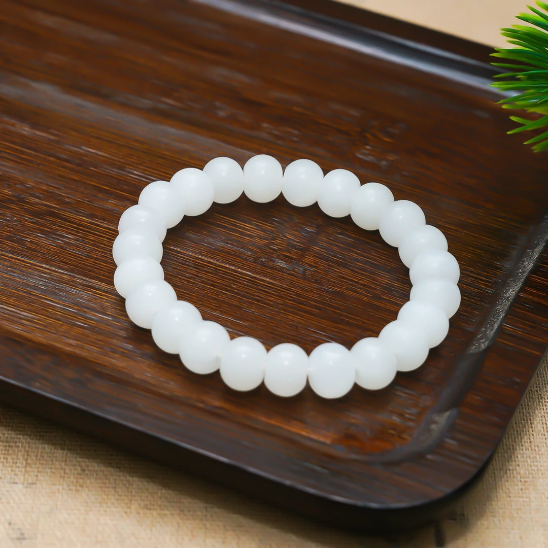 高品新疆羊脂白玉和田玉手串油润细腻鼓珠手链女款