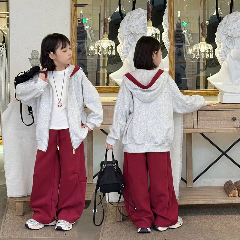 宽松休闲风女童韩版春秋套装女韩系风洋气连帽卫衣秋季男女通用