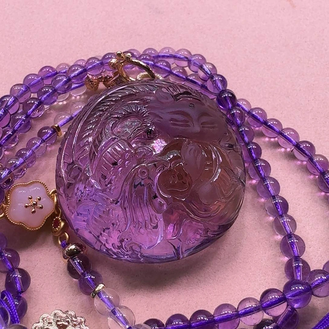 水晶颈饰未镶嵌天然巴西紫水晶狐狐吊坠