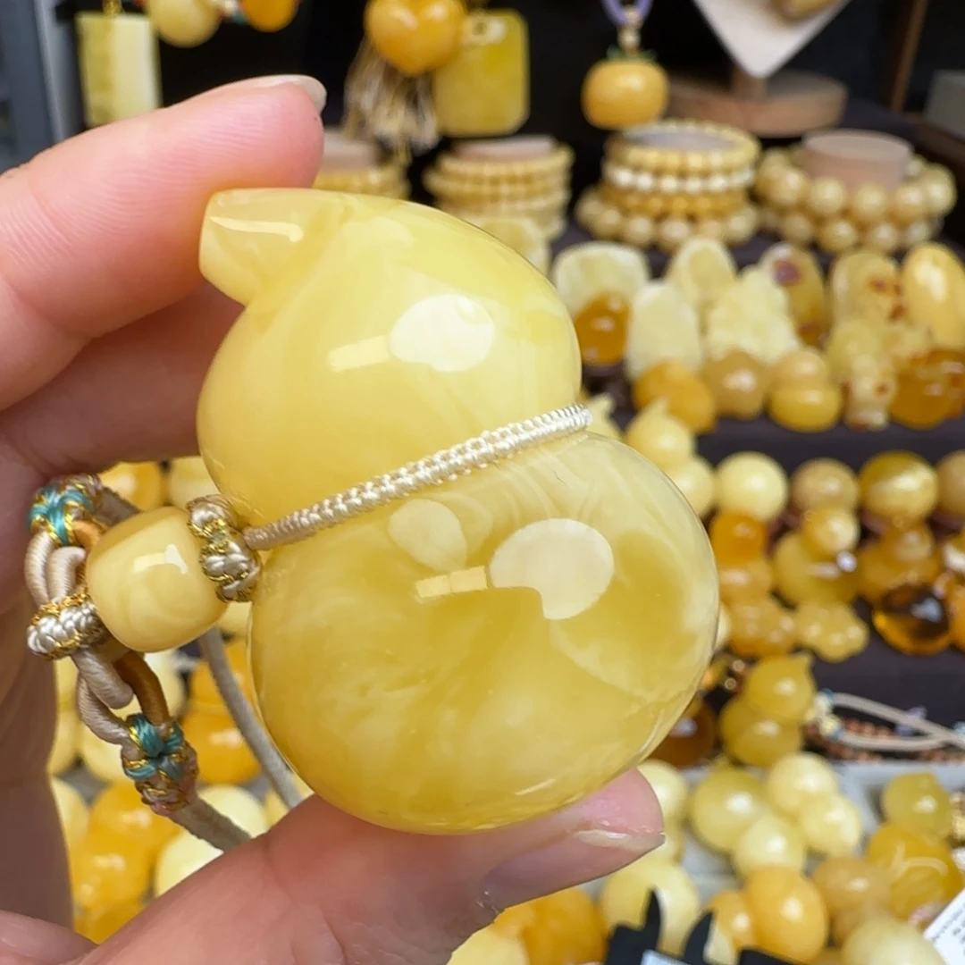 琥珀未镶嵌套链天然蜜蜡葫芦吊坠