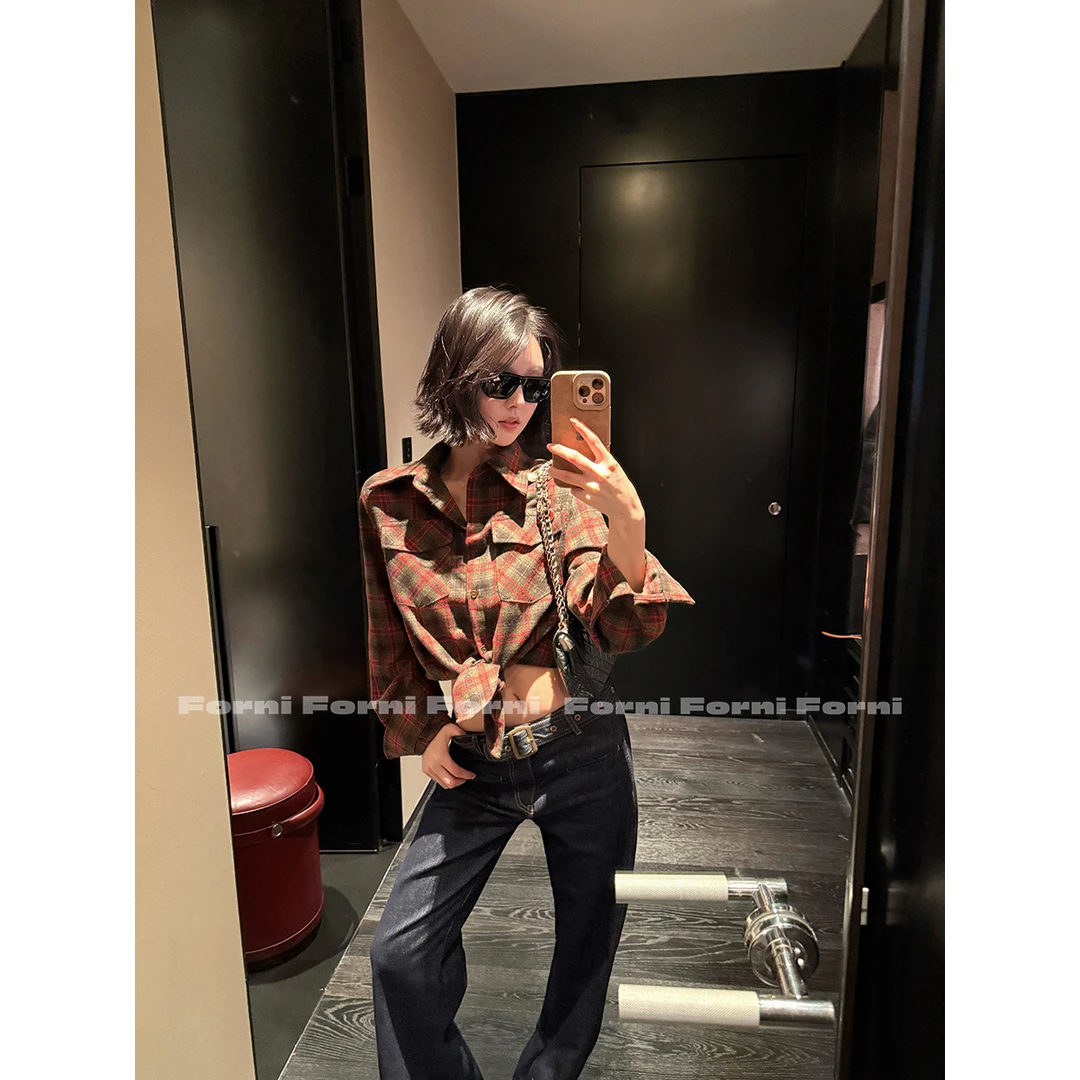 FORNI 怀旧记忆 美拉德初剪羊毛复古撞色磨毛感宽松格子衬衫