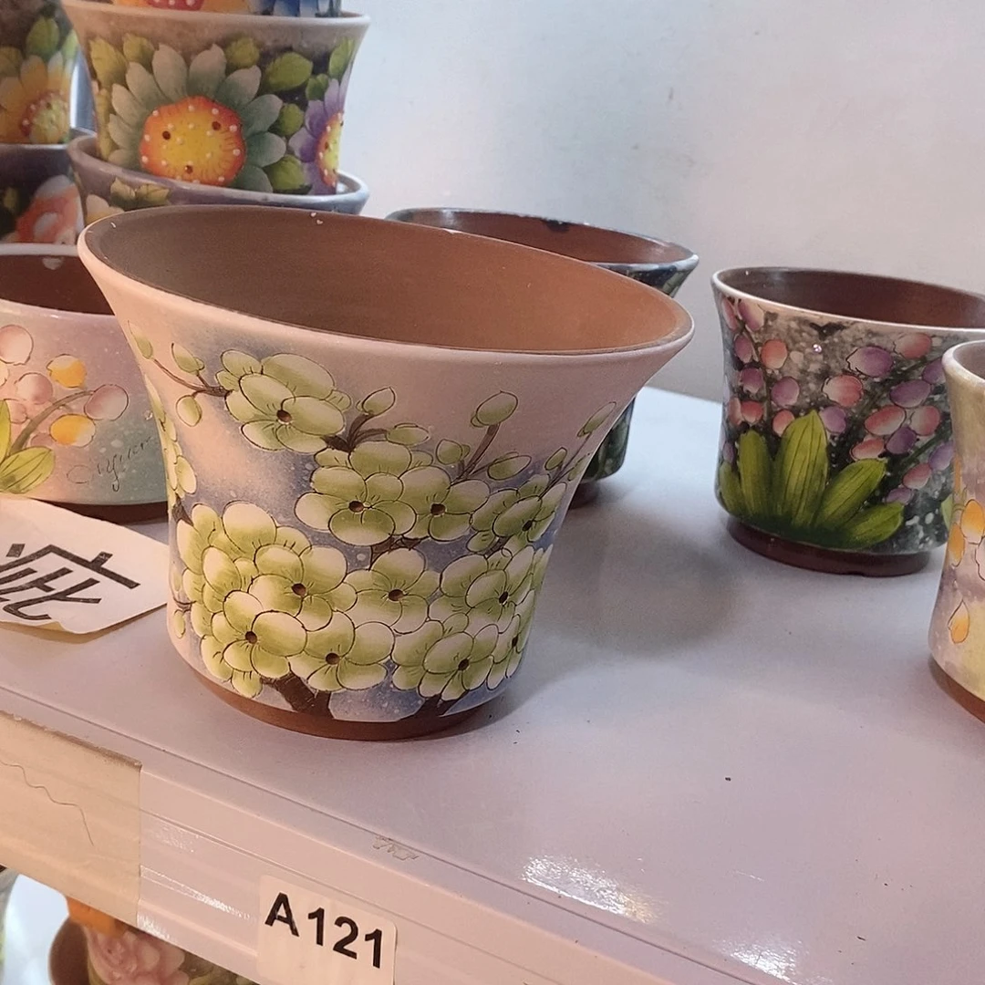 紫砂花盆红陶手绘花盆