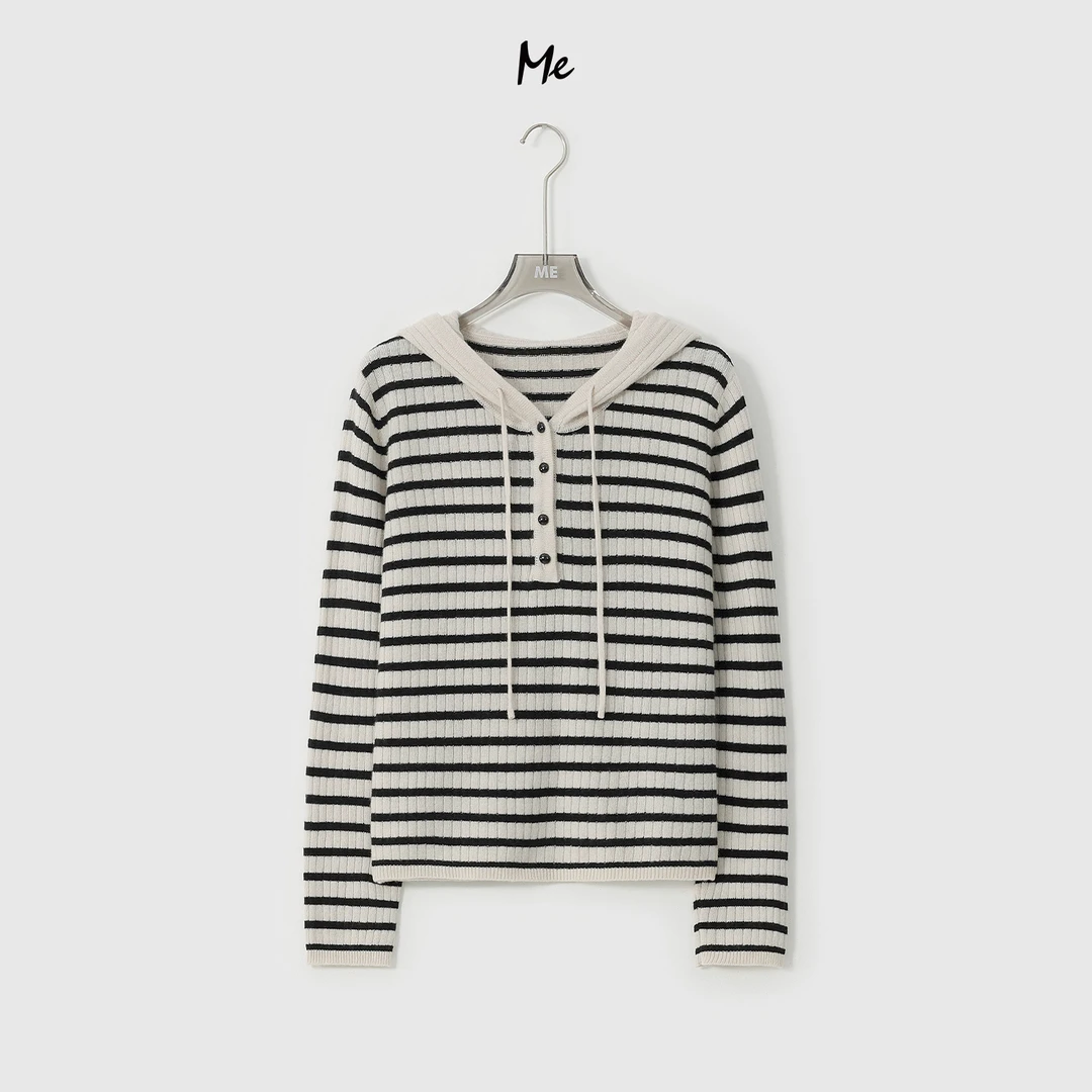 ME【100%CE地平线】舒柔亲肤对条松弛显瘦百搭时尚针织毛衣MESA2632