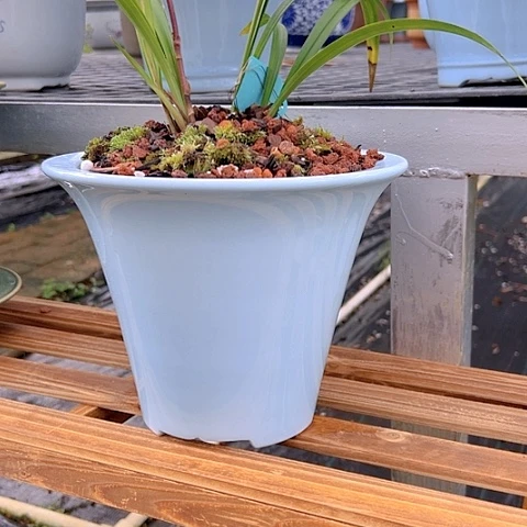 摆件想*天蓝釉陶瓷花器微瑕