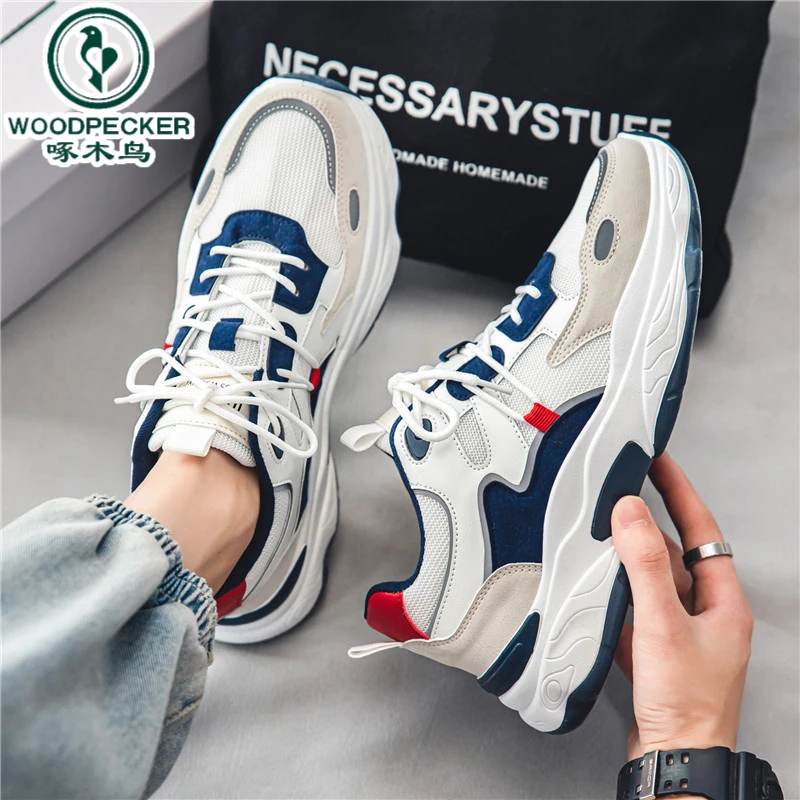 【正品】啄木鸟秋季新款时尚百搭透气网面休闲潮鞋老爹运动低帮鞋