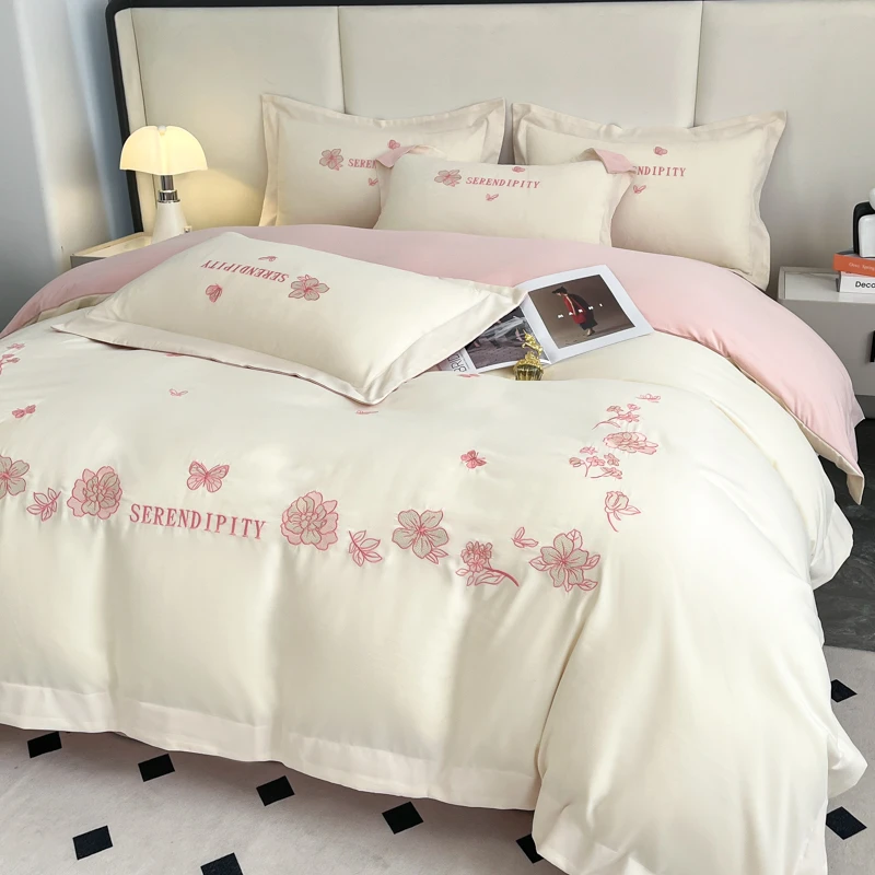 新款轻奢A类母婴全棉四件套纯棉刺绣被套床单床上用品简约裸睡4