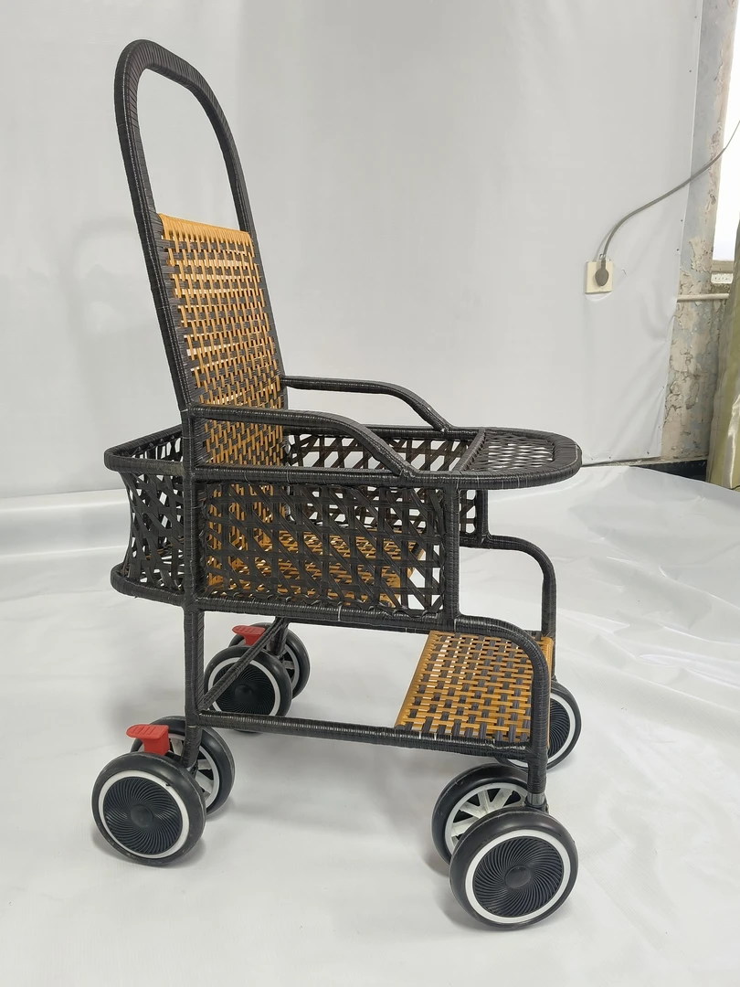 婴儿四季手推车仿藤编制儿童推车可座藤编车小孩推车