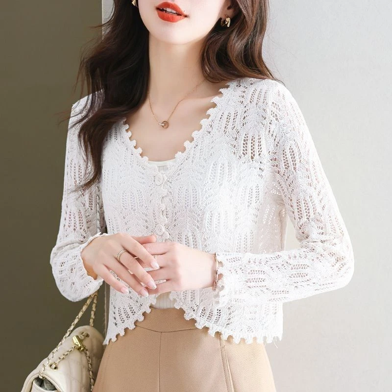 夏季新款薄款针织衫开衫短款镂空披肩女上衣裙子外搭防晒睡衣
