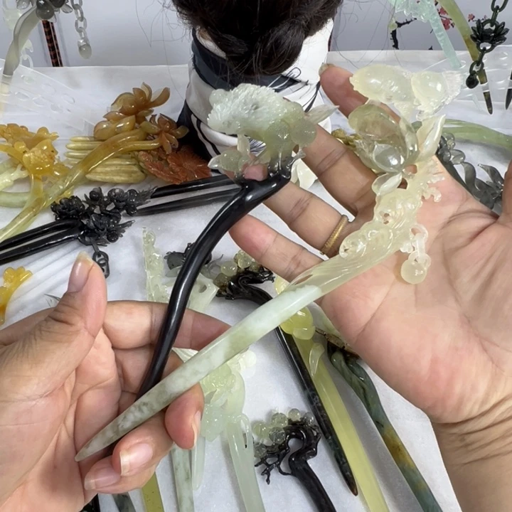 蛇纹石玉未镶嵌发饰长*