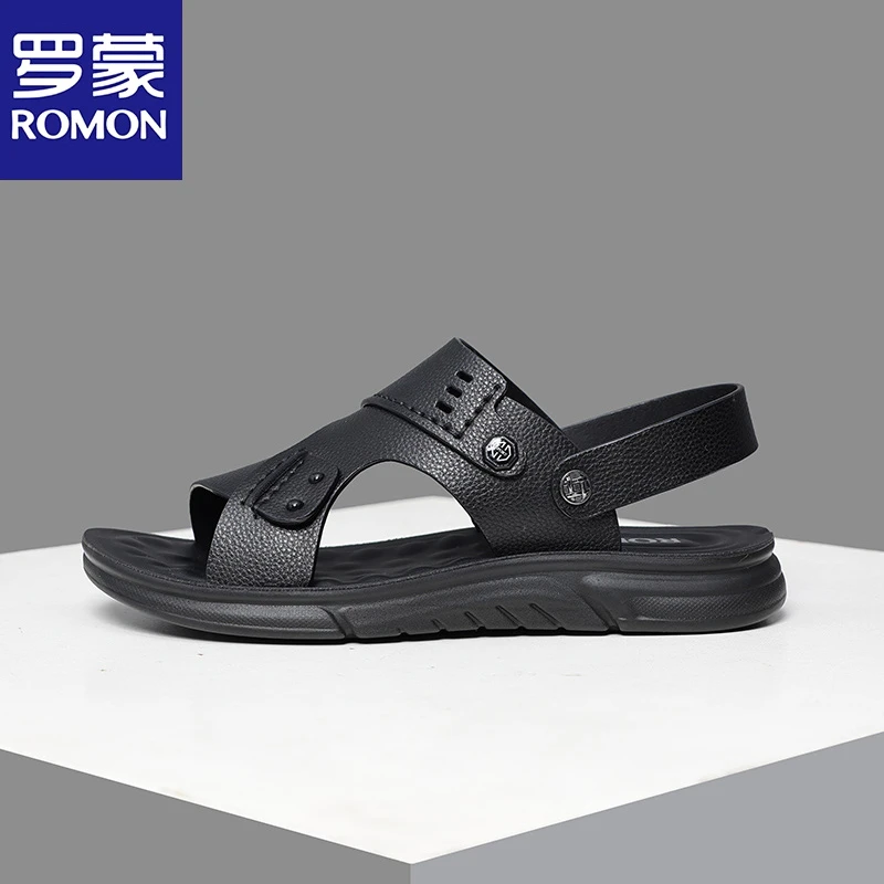 Romon/罗蒙凉鞋男2025夏季新款真皮防滑沙滩鞋男士休闲两用凉拖鞋